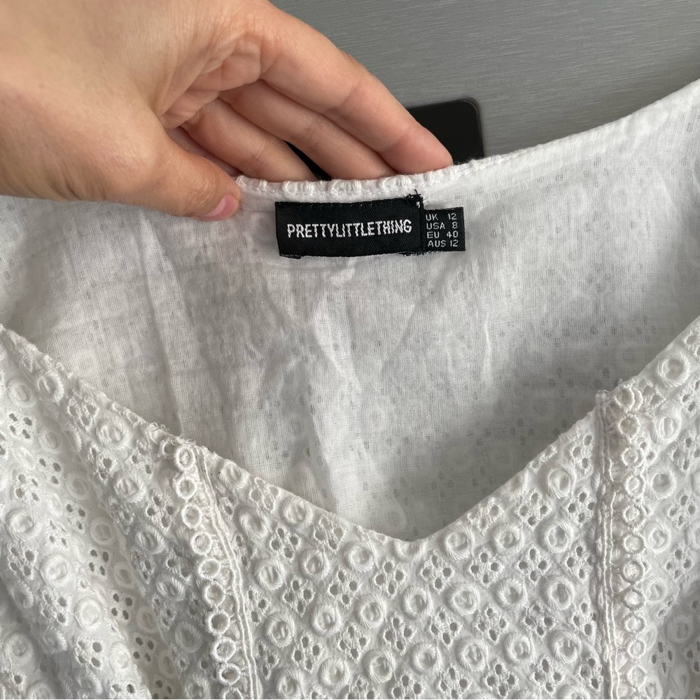PRETTYLITTLE THING White Broderie Anglaise Bohemian Cropped Top Size 12 - Picture 2 of 8